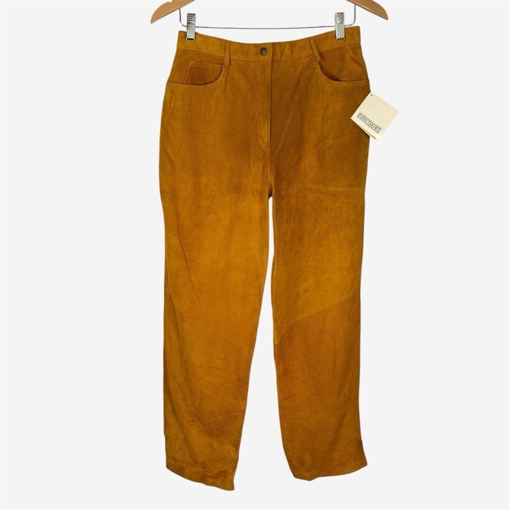 NEW Vintage Leather Pants Size 12 Petite (28x27) Evan Davies Mustard Yellow